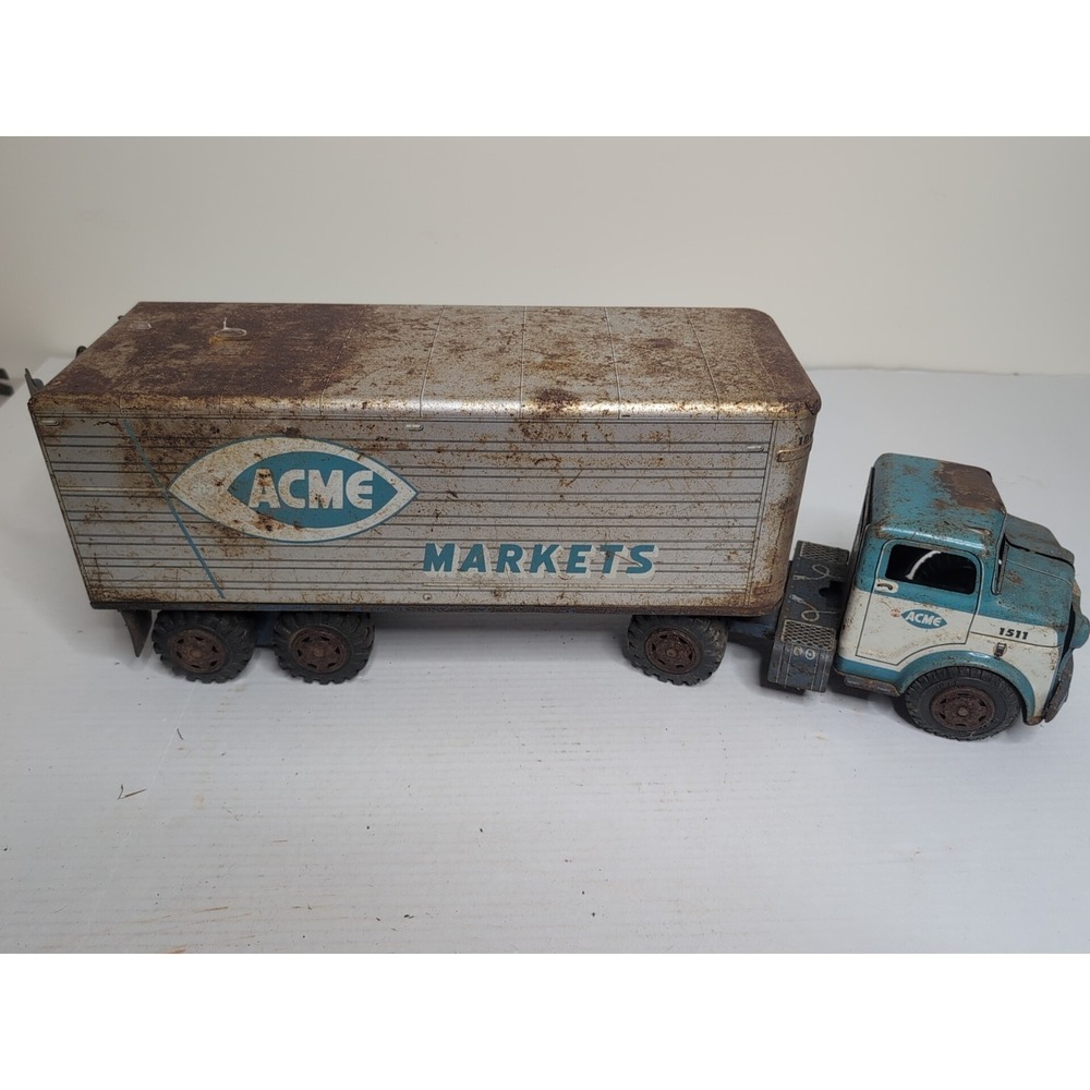 Pressed Steel ACME  MARKETS 1511 1899 Semi Tractor Trailer Toy Lumar VINTAGE